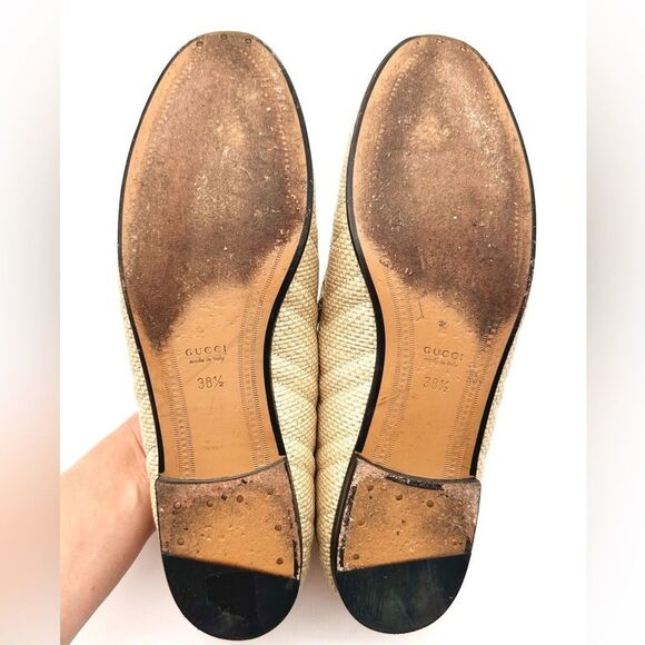 Gucci Jordaan Quilted Loafers Raffia Elaphe Straw Matelasse Horsebit EU38.5US8.5 - Picture 8 of 12